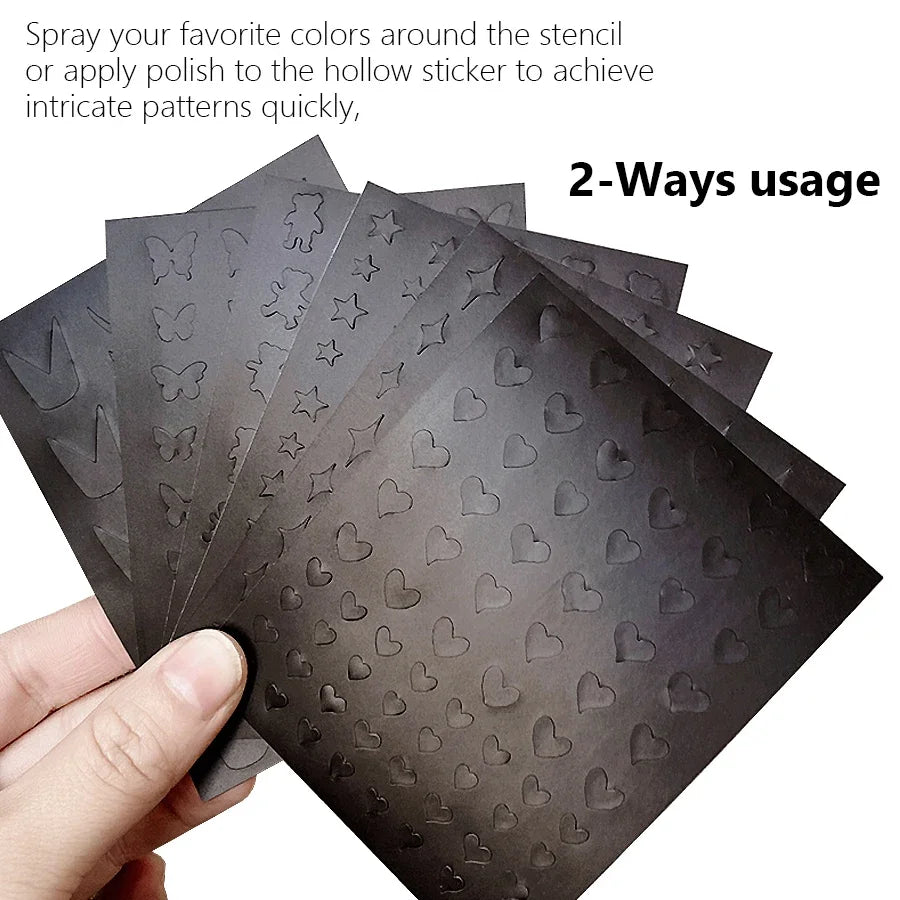 Creative Cute Hollow Nail Stickers Set - Airbrush Stencils Spray Templates for Nail Art - Heart Butterfly Bear Designs