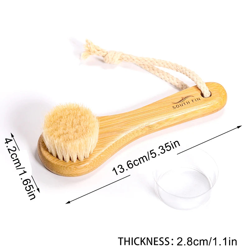 1Pc Facial Cleansing Brush – Soft Bamboo Hair Face Brush for Deep Cleaning, Gentle Massage & Portable Skincare