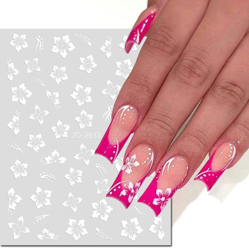 3D Y2K Hibiscus Floral Nail Stickers
