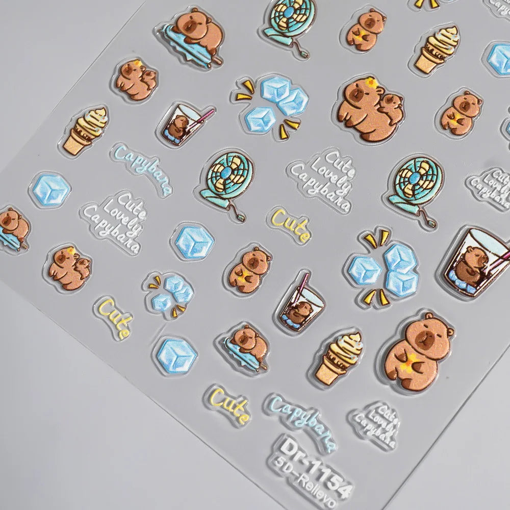 Kawaii Capybara & Spotted Puppy Nail Art Stickers – DIY Manicure Decals
