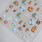 Kawaii Capybara & Spotted Puppy Nail Art Stickers – DIY Manicure Decals