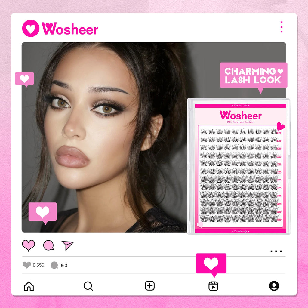 WOSHEER Natural Cluster Lashes – Volume Mixed Eyelash Extensions