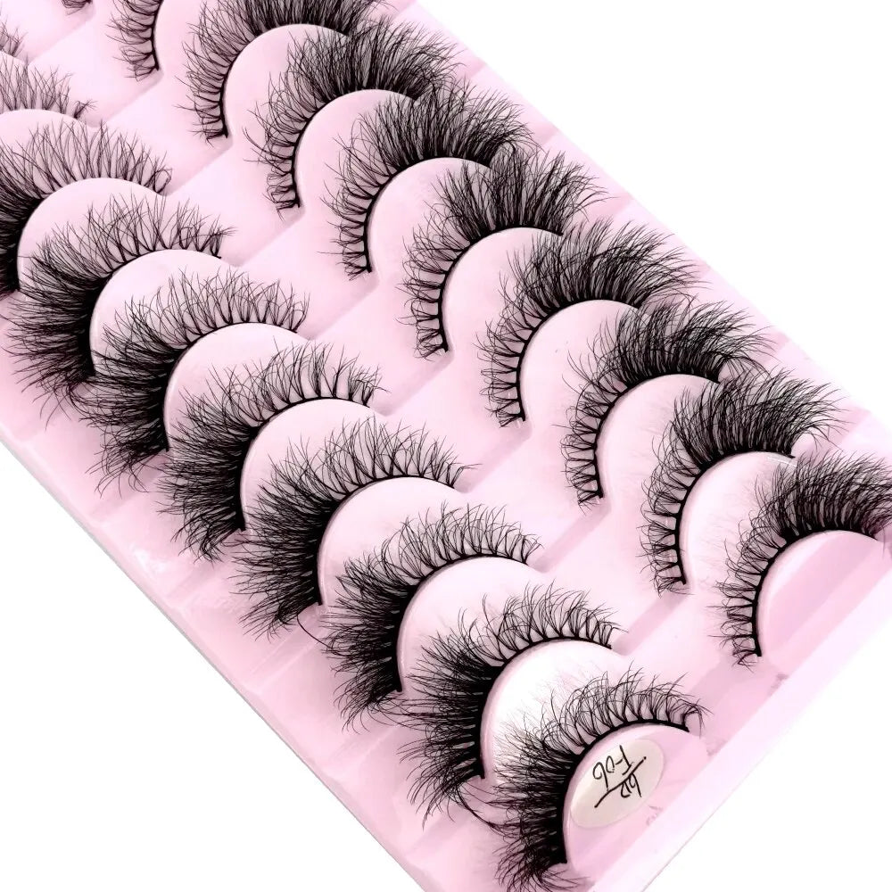 Cat Eye Wispy Mink Lashes – 10 Pairs, Natural Fluffy Long & Short False Eyelashes