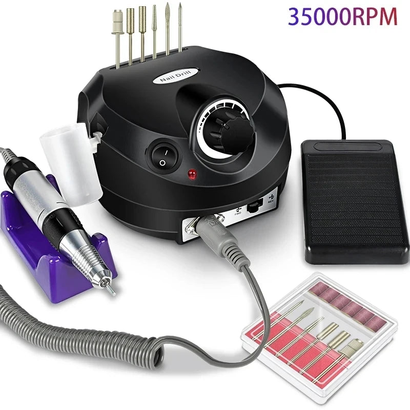 35,000RPM Professional Electric Nail Drill – Portable Manicure Machine & Nail Sander with Drill Bits and Files Kit