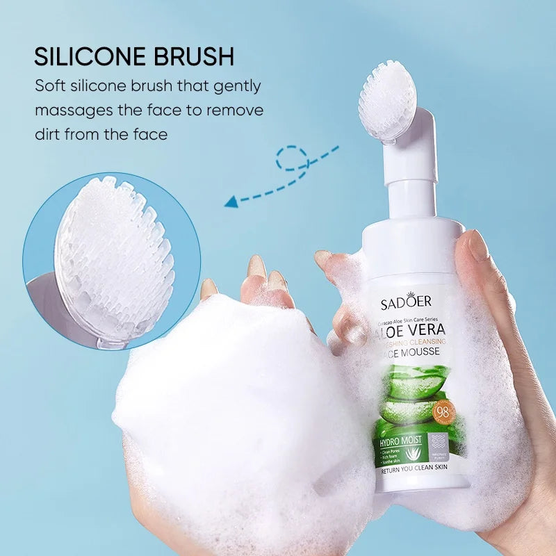 SADOER 120ML Aloe Cleansing Mousse with Brush – Deep Foam Facial Cleanser