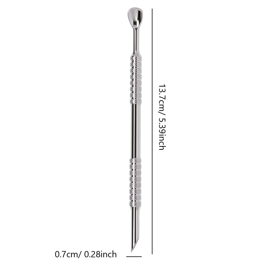 Double-Head Angled Hoof Cuticle Pusher, Stainless Steel Bevel Nail Art Pusher Manicure Stick