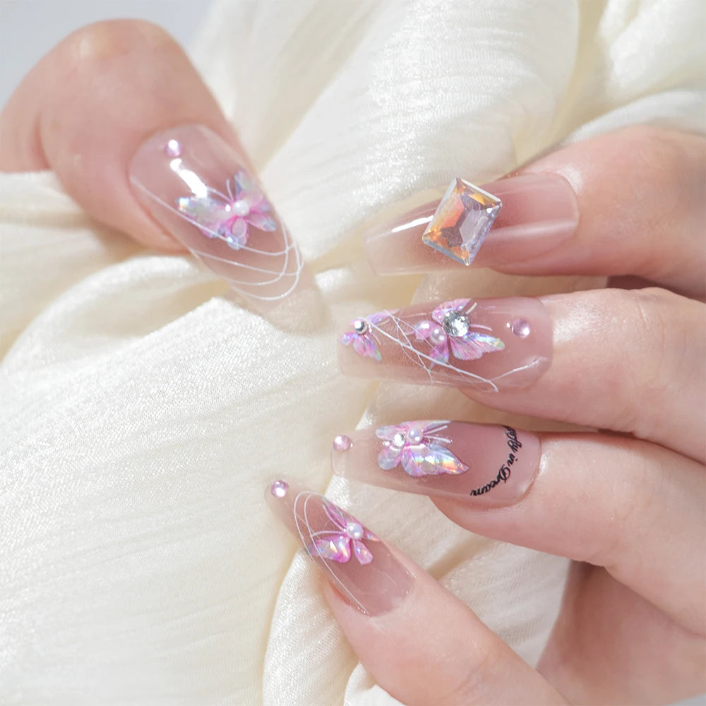 3D Aurora Shell Butterfly Nail Sticker – Pink & Purple, 8×10 cm