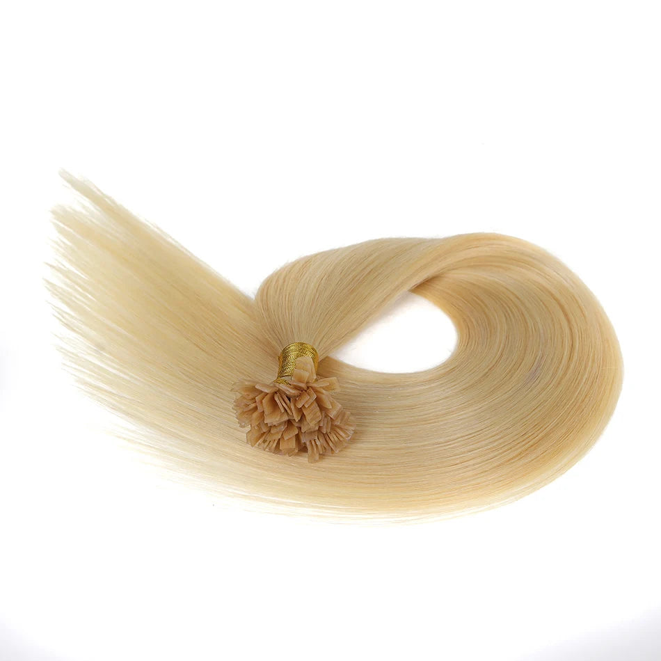 BHF Straight Flat Tip Human Hair Extensions – 1g/Strand, Keratin Fusion, Blonde & Brown