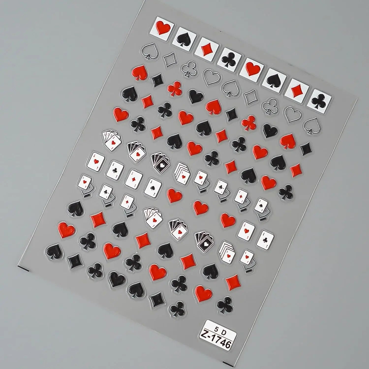 5D Poker Nail Stickers – Embossed Playing Card Design Decals