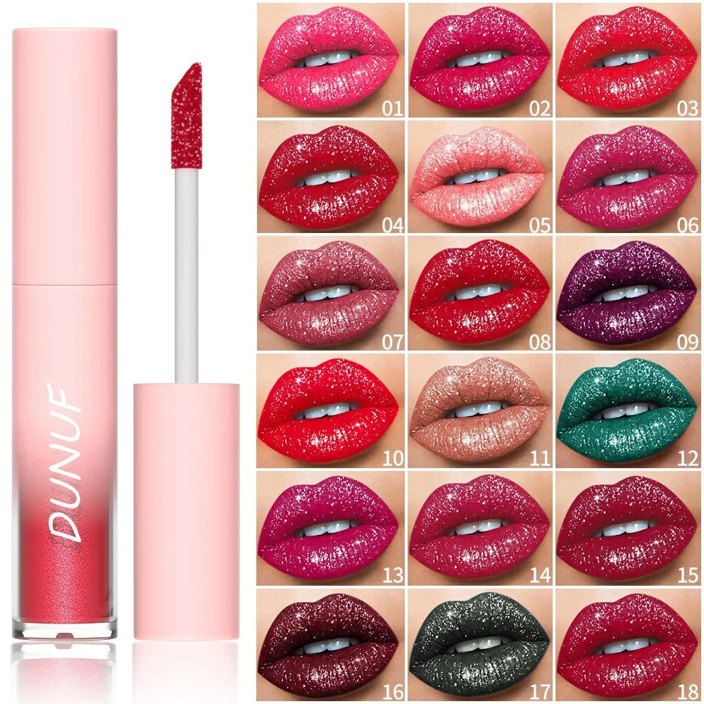 Diamond Glitter Liquid Lip Gloss – Long-Lasting, Waterproof, Non-Stick, Metallic Shine