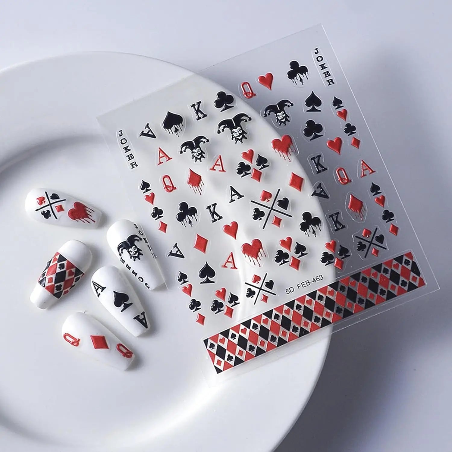 5D Poker Nail Stickers – Embossed Playing Card Design Decals