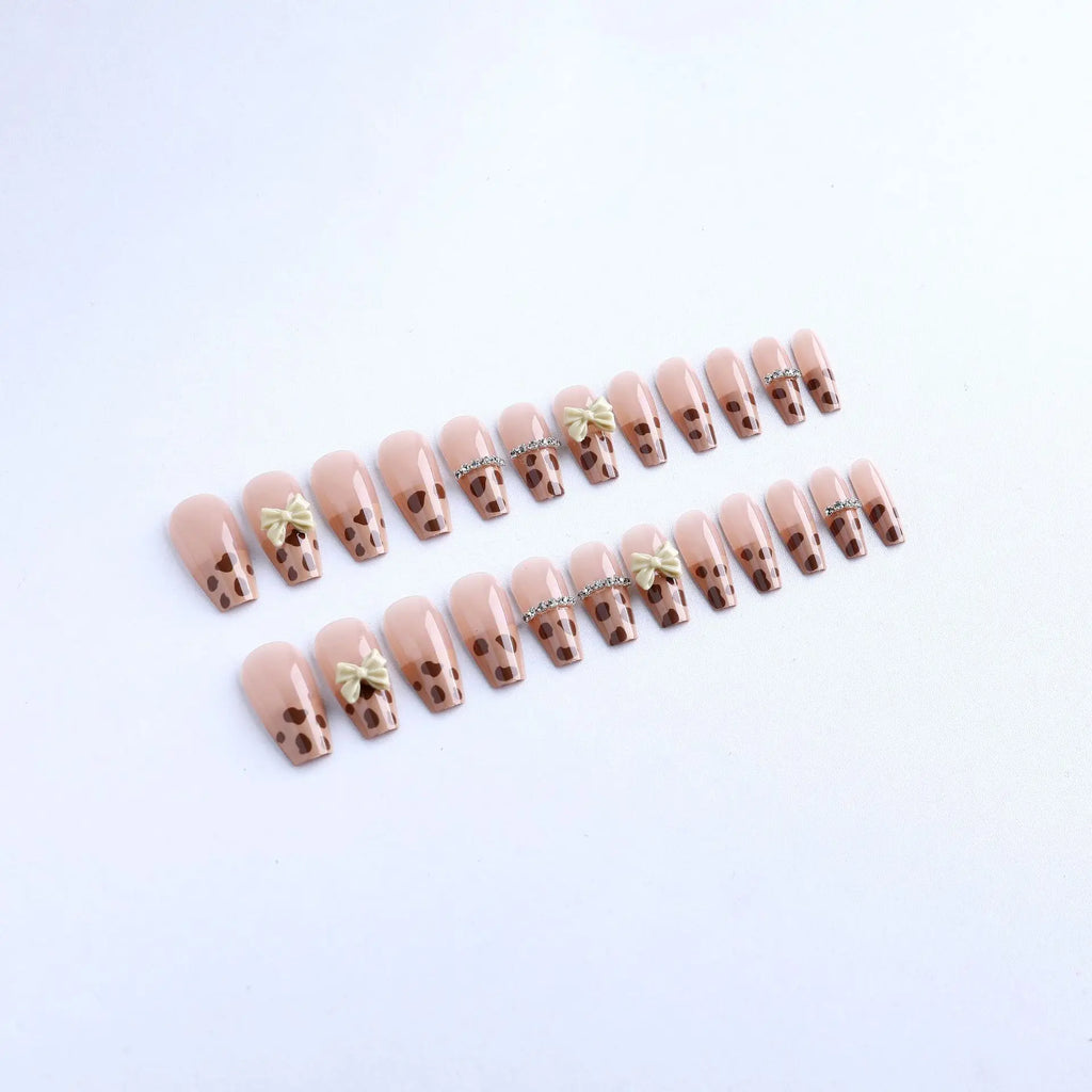 24Pc Leopard Chain Ballerina Press-On False Nails – Full Cover Reusable Tips