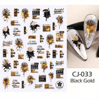 Black & Bronze Nail Art Stickers – Animal, Plant & Love English Designs