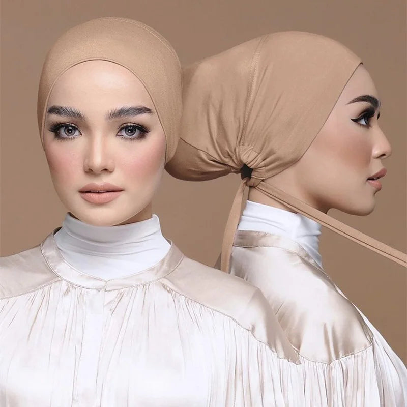 Modal Muslim Turban Hat Inner Hijab Cap with Rope – Islamic Underscarf Bonnet Headwrap Turbante Mujer