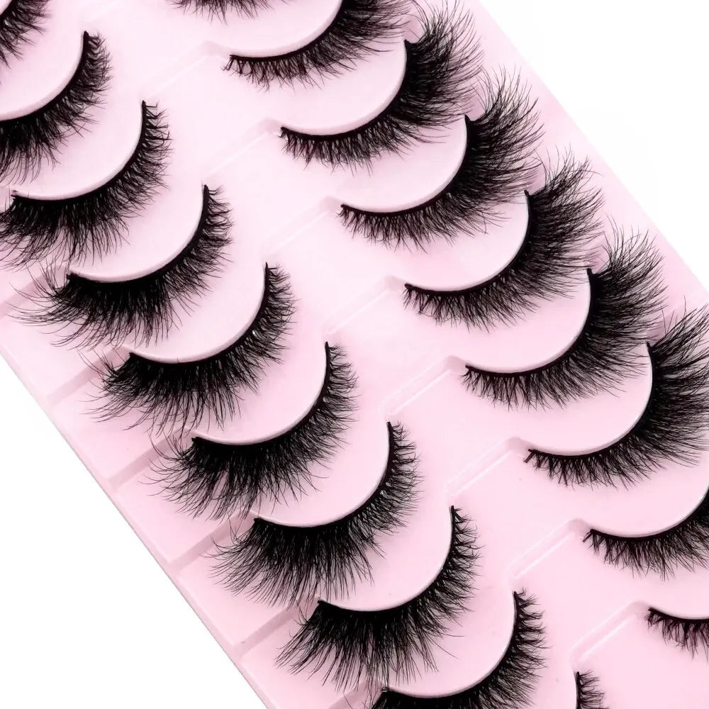 Cat Eye Wispy Mink Lashes – 10 Pairs, Natural Fluffy Long & Short False Eyelashes