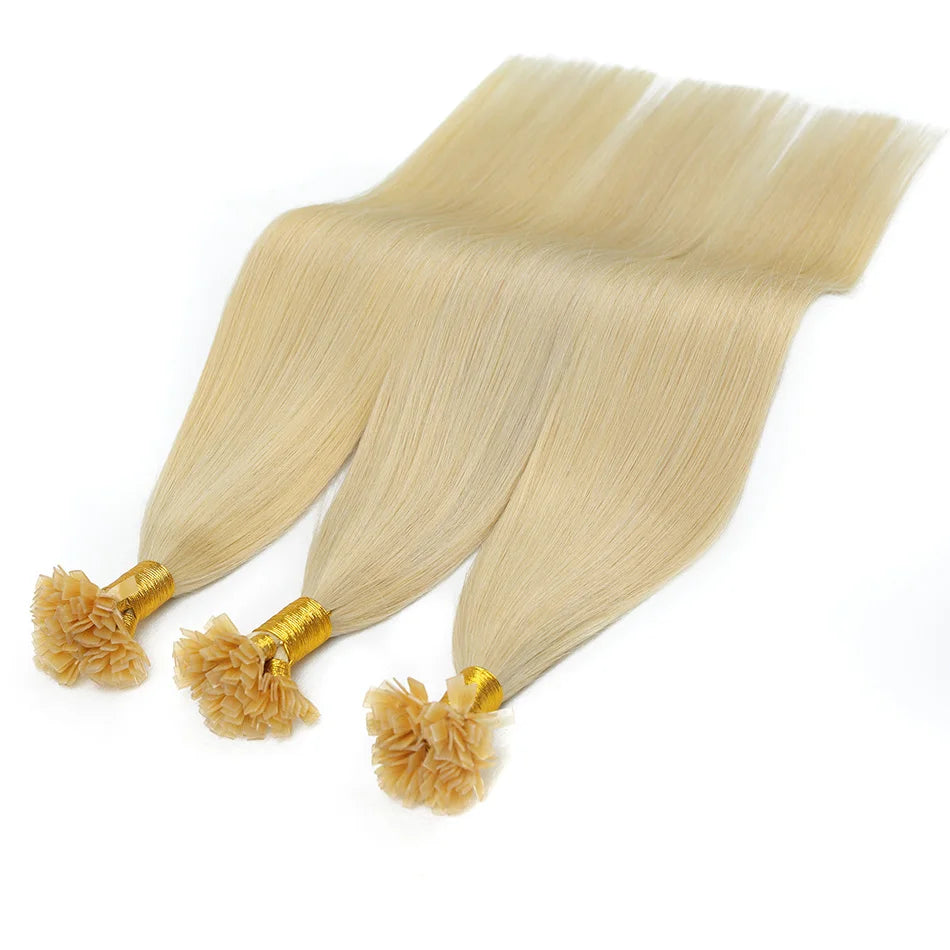 BHF Straight Flat Tip Human Hair Extensions – 1g/Strand, Keratin Fusion, Blonde & Brown