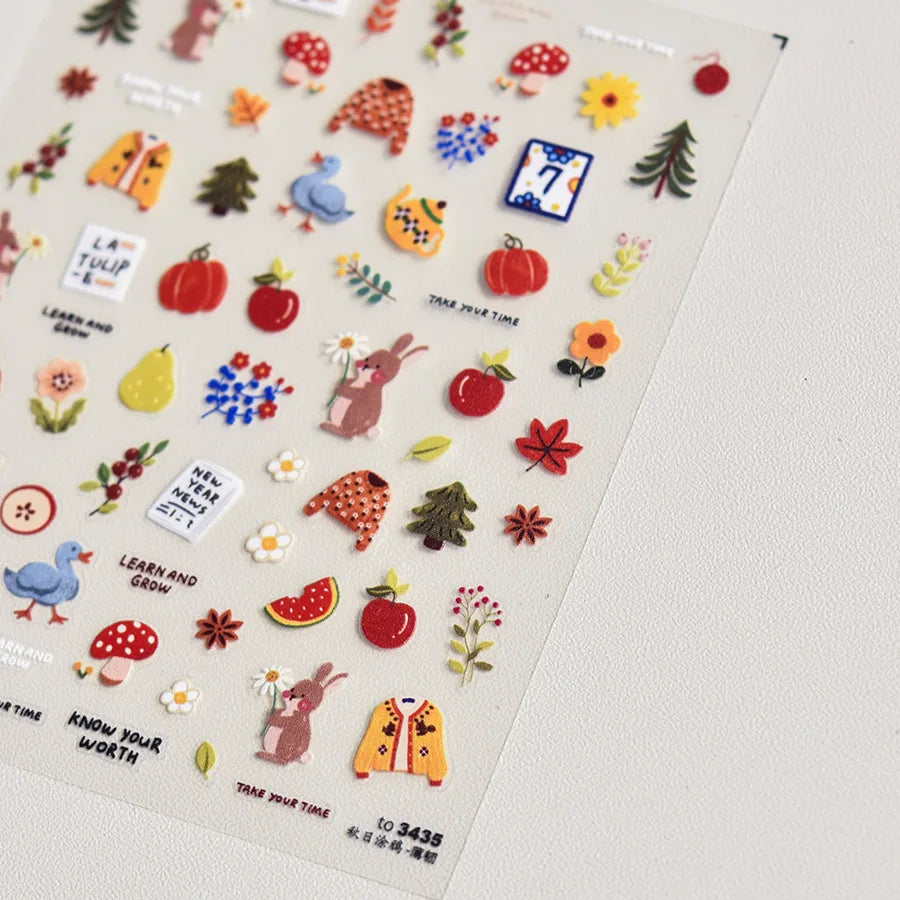Autumn Maple & Ginkgo 5D Nail Art Stickers – Pumpkins, Ladybugs & Mushrooms