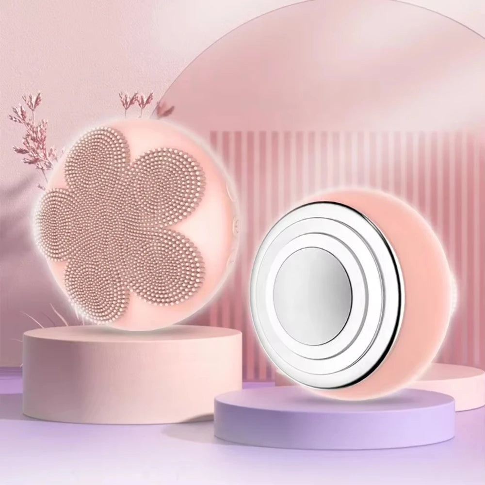 Electric Facial Cleansing Brush – Silicone Face Scrubber with Red & Blue LED Light for Deep Cleansing and Exfoliating Massage