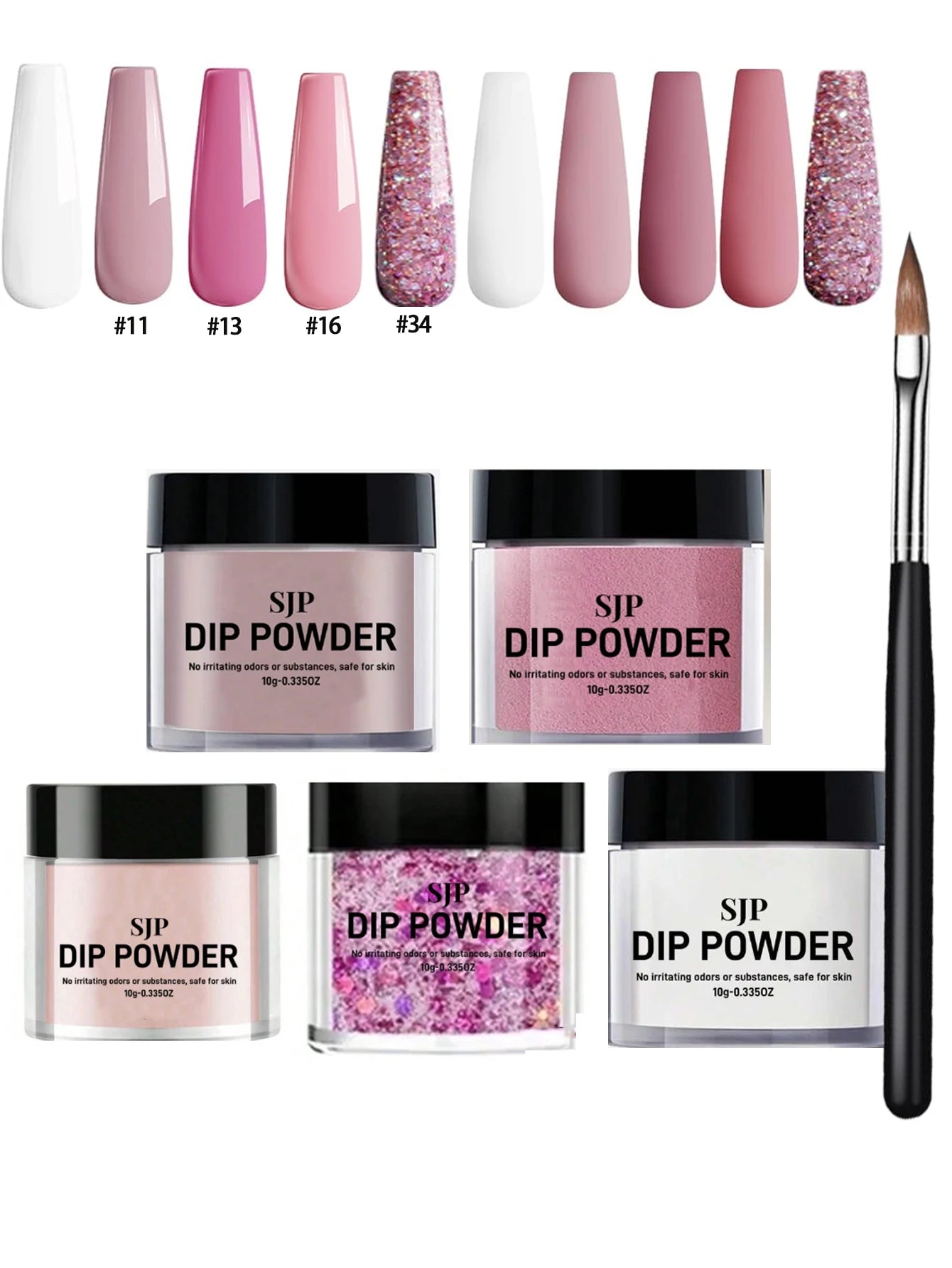 5PCS Acrylic & Color Dip Powder Kit – Includes Dip Powder and Acrylic Powder Brush for French Manicure at Home