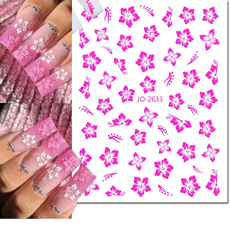 3D Y2K Hibiscus Floral Nail Stickers