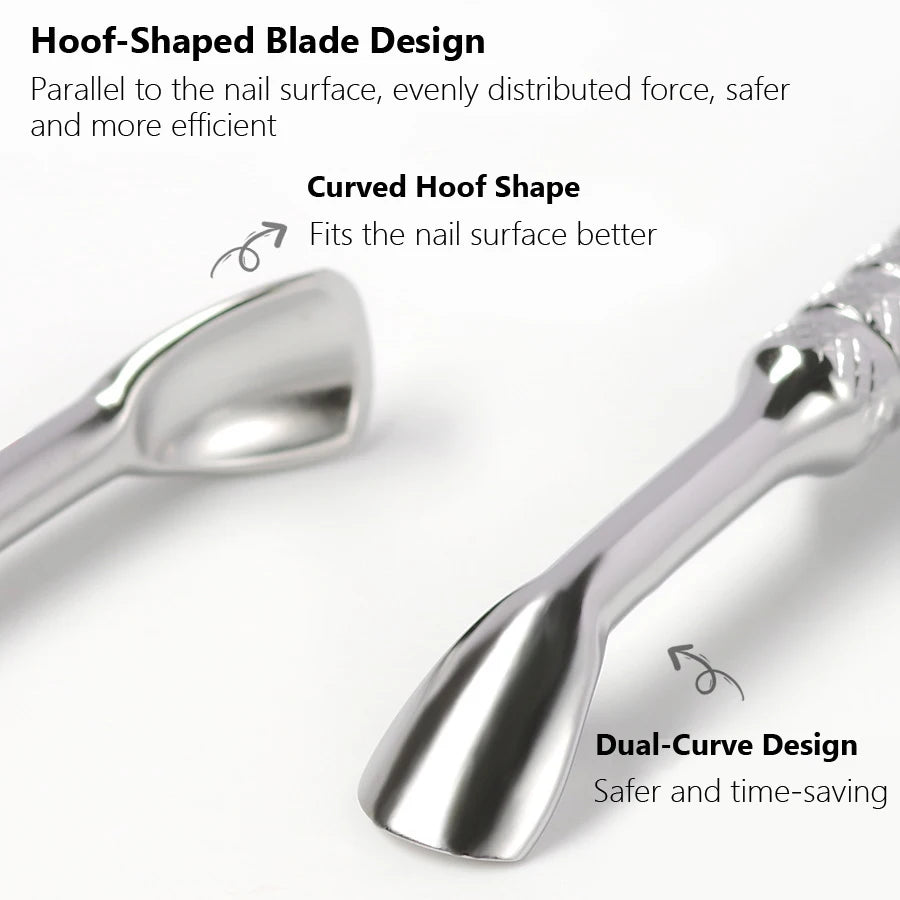 Double-Head Angled Hoof Cuticle Pusher, Stainless Steel Bevel Nail Art Pusher Manicure Stick