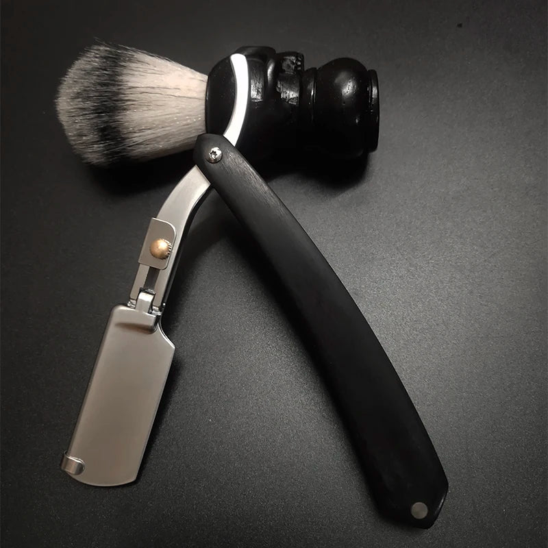 2-Color Wood Handle Shaving Razor – Professional Barber & Eyebrow Razor for Men