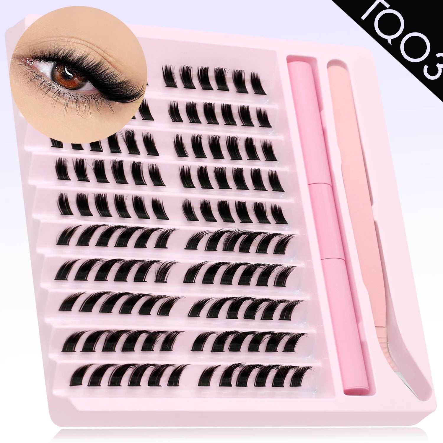 DIY Eyelash Cluster Extension Kit with Tweezers & Waterproof Lash Bond