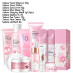 9/6Pcs Sakura Facial Skincare Set – Cleanser, Cream, Sunscreen, Mask & Eye Cream Beauty Kit