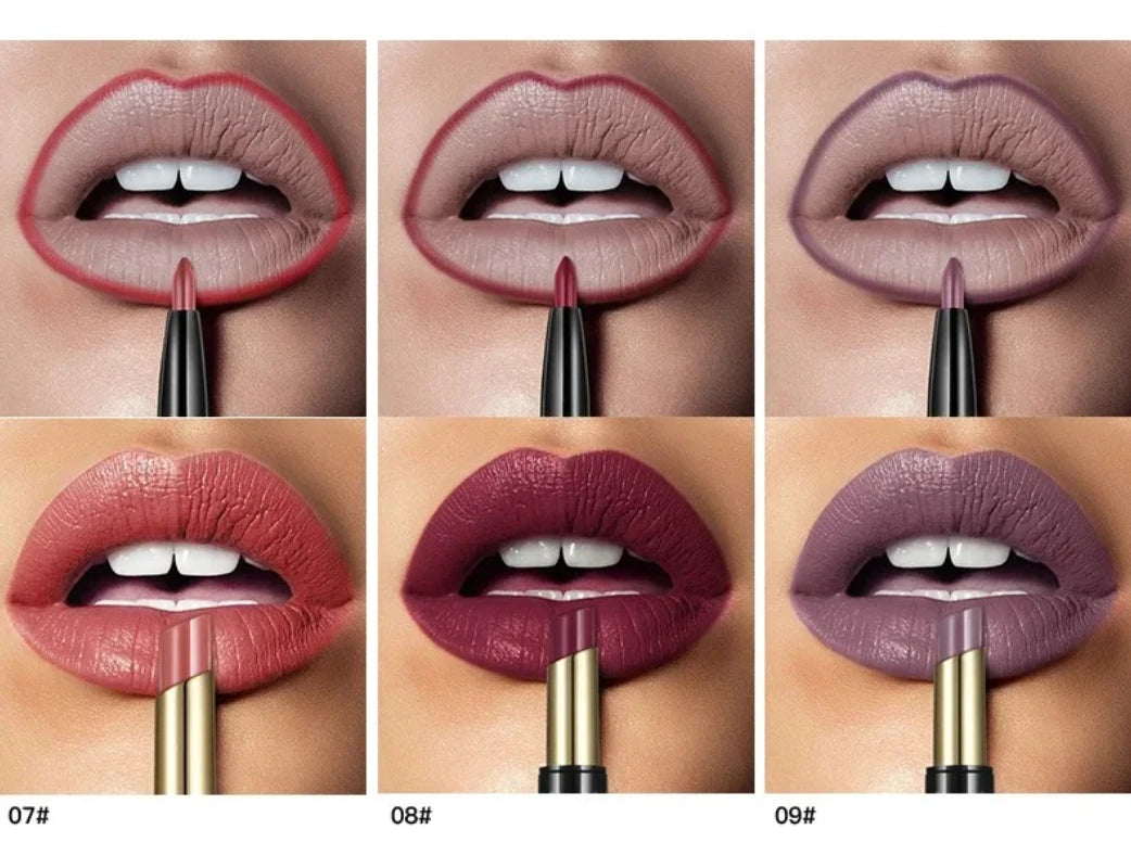 Pudaier 16-Color Double-Ended Lipstick & Lip Pencil | Waterproof, Long-Lasting, Half-Matte