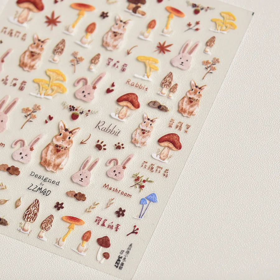 Autumn Maple & Ginkgo 5D Nail Art Stickers – Pumpkins, Ladybugs & Mushrooms