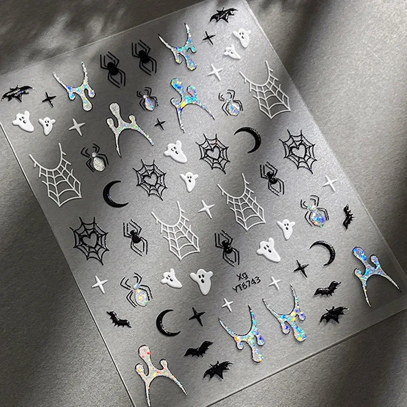 3D Halloween Nail Stickers – Laser Ghost, Spider & Pumpkin Decals