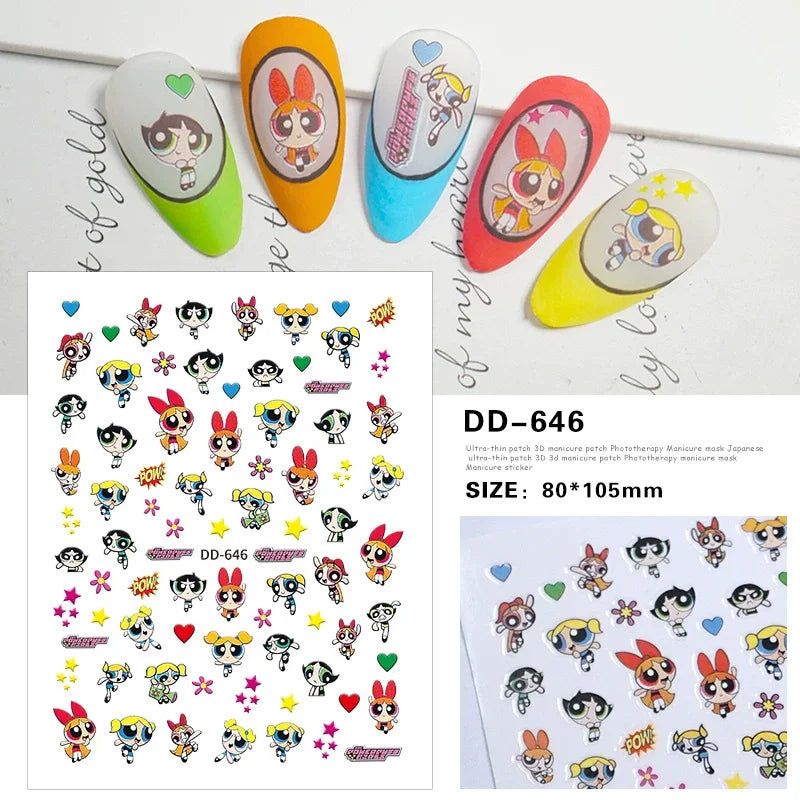 Kawaii Powerpuff Girls Nail Stickers – Cartoon Anime Nail Decals