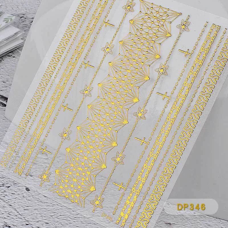 3D Gold Metal Nail Stickers – Chain & Zipper Decals for Women