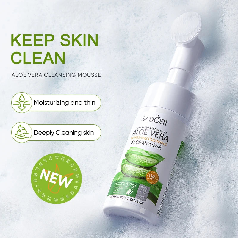 SADOER 120ML Aloe Cleansing Mousse with Brush – Deep Foam Facial Cleanser