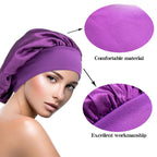 Adjustable Solid Satin Bonnet – Long Hair Care Sleep Hat for Women, Silk Head Wrap & Shower Cap