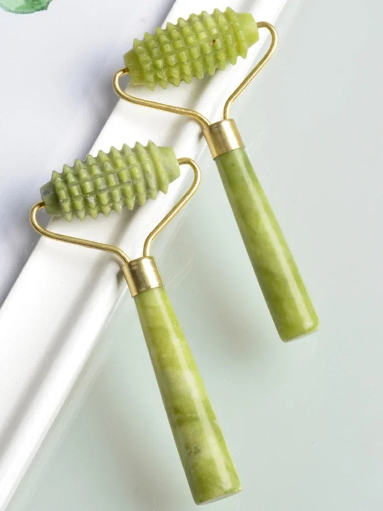 Xiuyan Jade Facial Massage Roller – Wooden Handle Barbed Stick