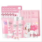 Japan Sakura Facial Cleaner Korean Face Serum Exfoliating Peeling Gel Moisturize Toner Eye Cream Sunscreen Cosmetic SkinCare Set