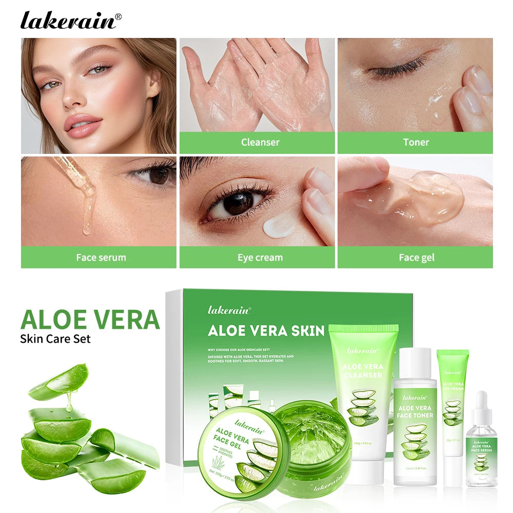 Aloe Vera Skin Care Set – Cleanser, Toner, Serum & Lip Balm (6 pcs) | Deep Hydration & Smooth Skin