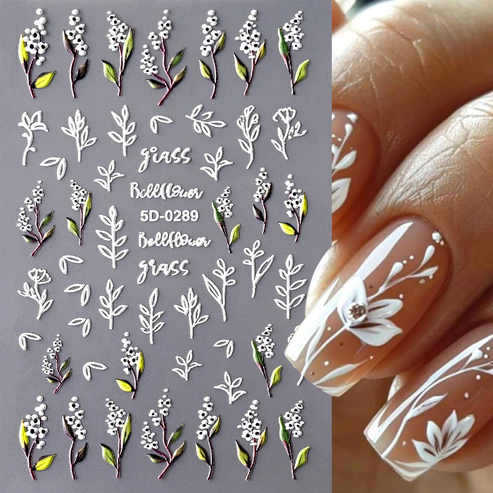 5D Spring Flower Nail Art Stickers – Colorful Daisy & Vine Decals for DIY Nails