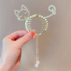 Elegant Butterfly Ponytail Hair Clip – Blue & Red Hairpin with Pearl Tassel for Women