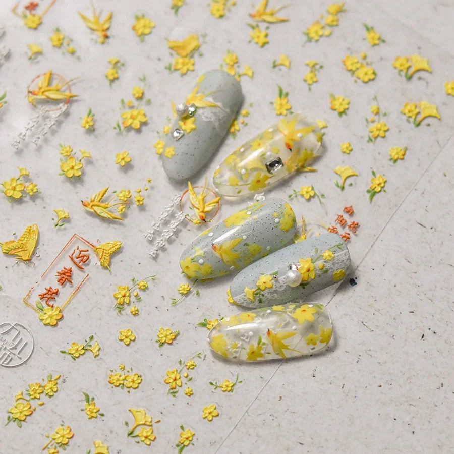 Autumn Maple & Ginkgo 5D Nail Art Stickers – Pumpkins, Ladybugs & Mushrooms