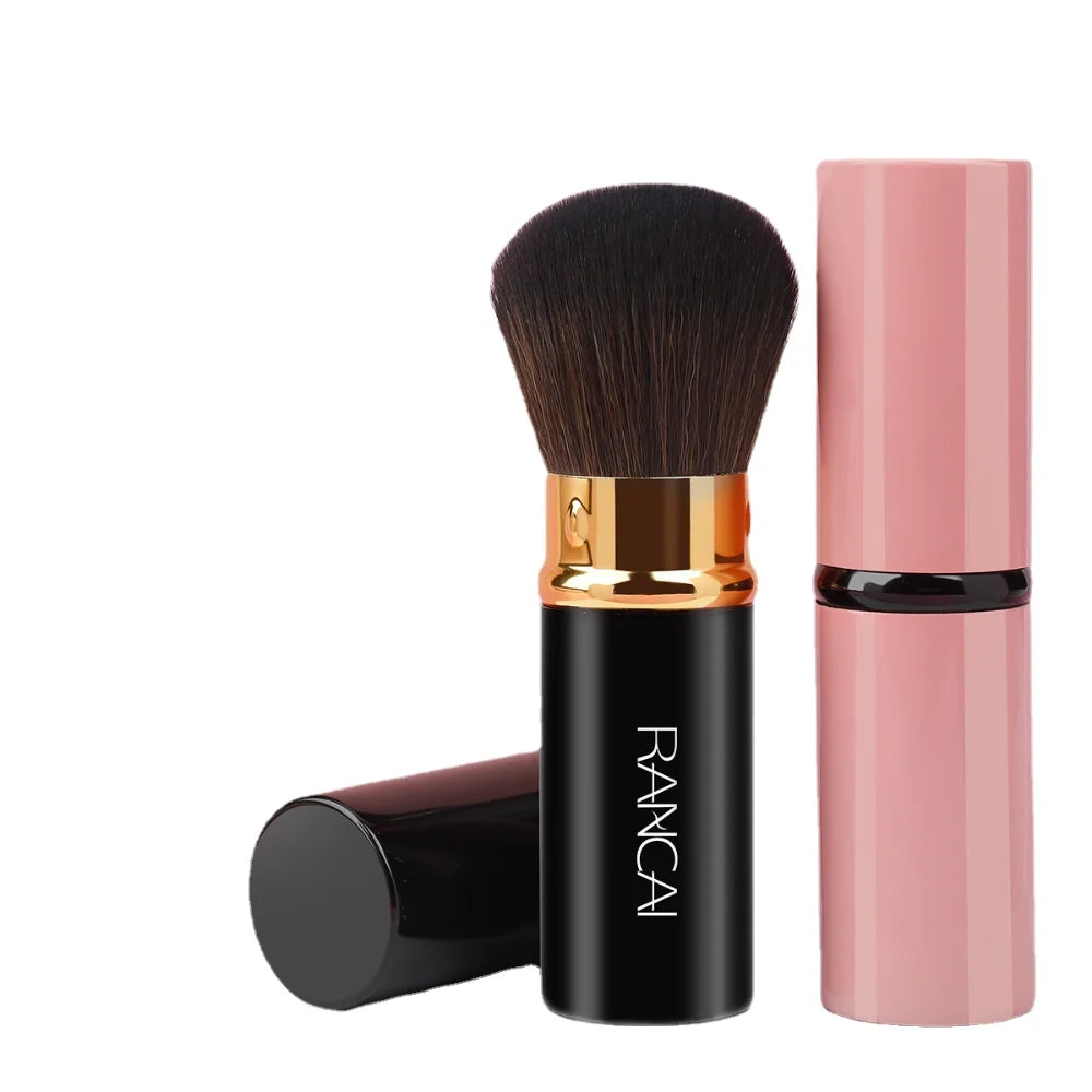 Luxury Mini Retractable Face Brush – Pink & Black, Portable Powder & Highlight Perfection