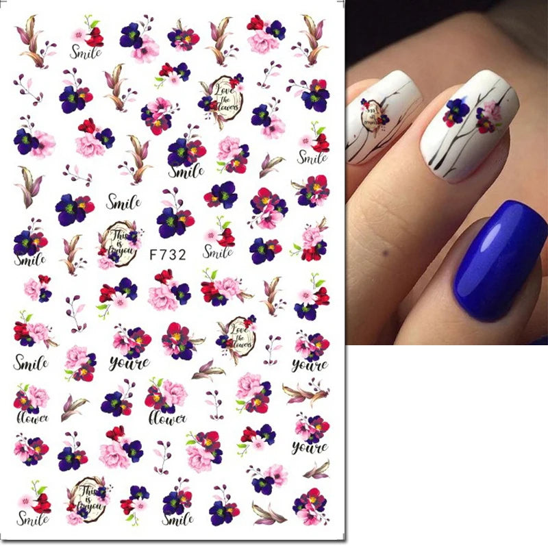 3D Butterfly & Flower Nail Art Stickers – Blue & Purple Decals for Manicure