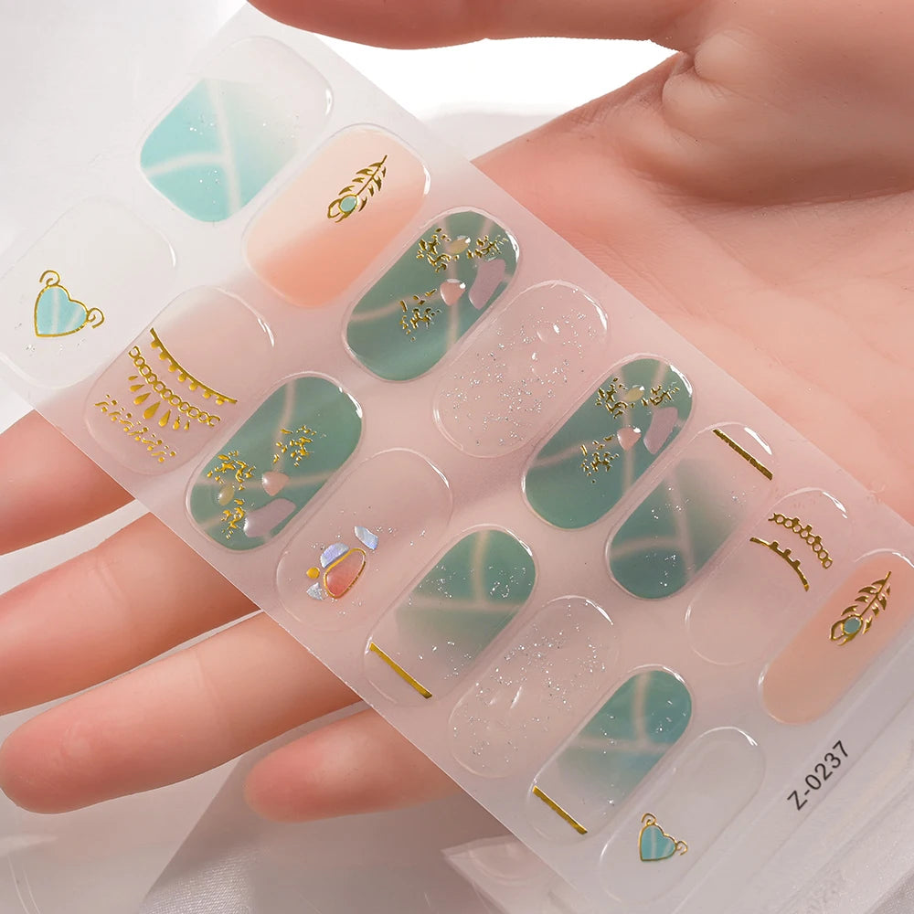 Dopamine Color 5-Sheet Nail Sticker Set – 80 Tips, 3D Foil & Line Full-Cover Wraps