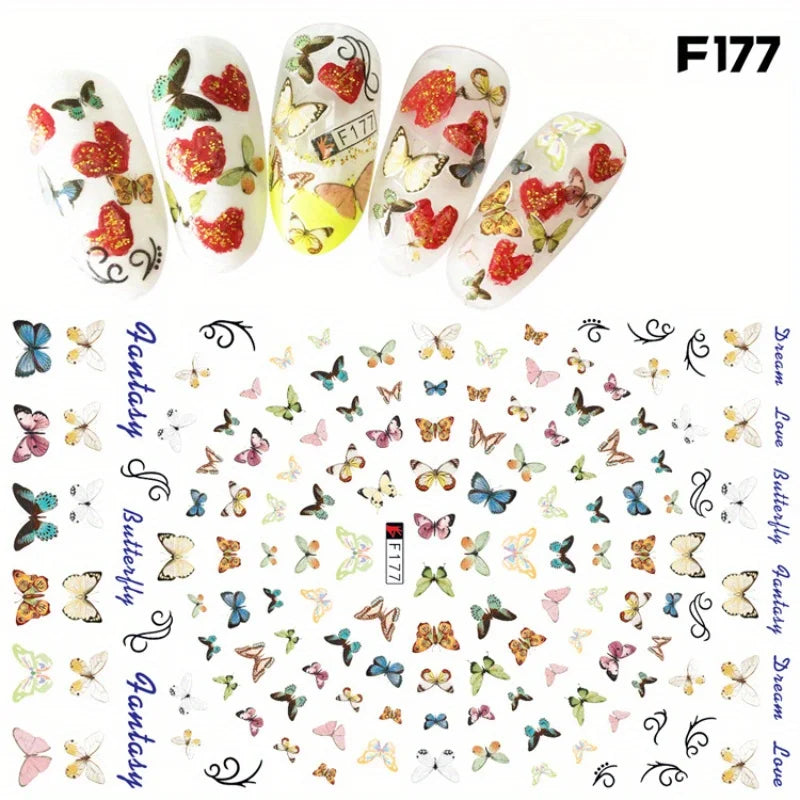 9pcs Spring Nail Stickers – Butterfly & Flower Self-Adhesive Decals