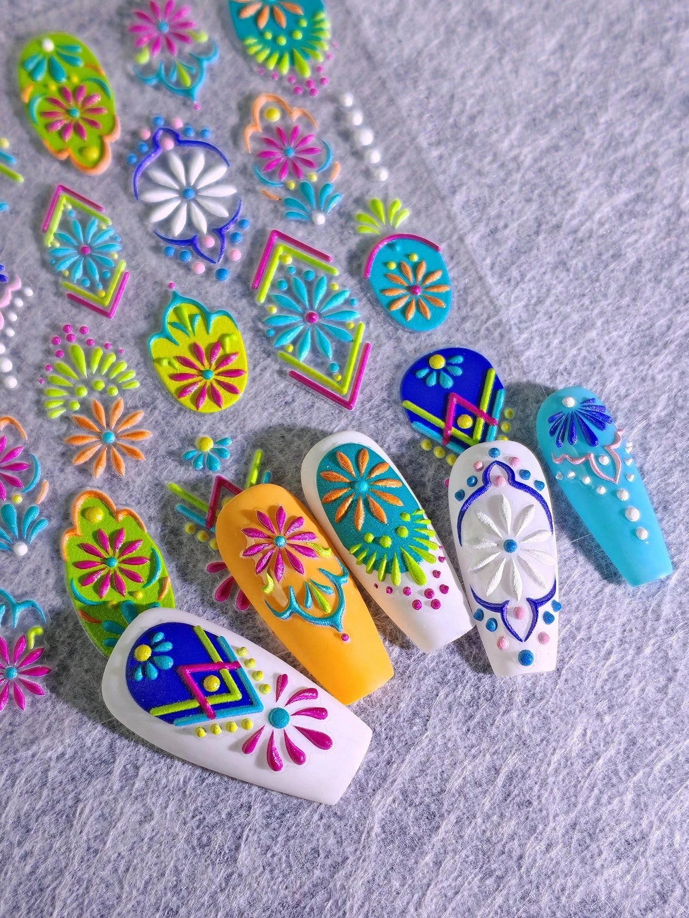 1/2/5pcs 5D Bohemian Floral Nail Stickers – Mandala Embossed Decals