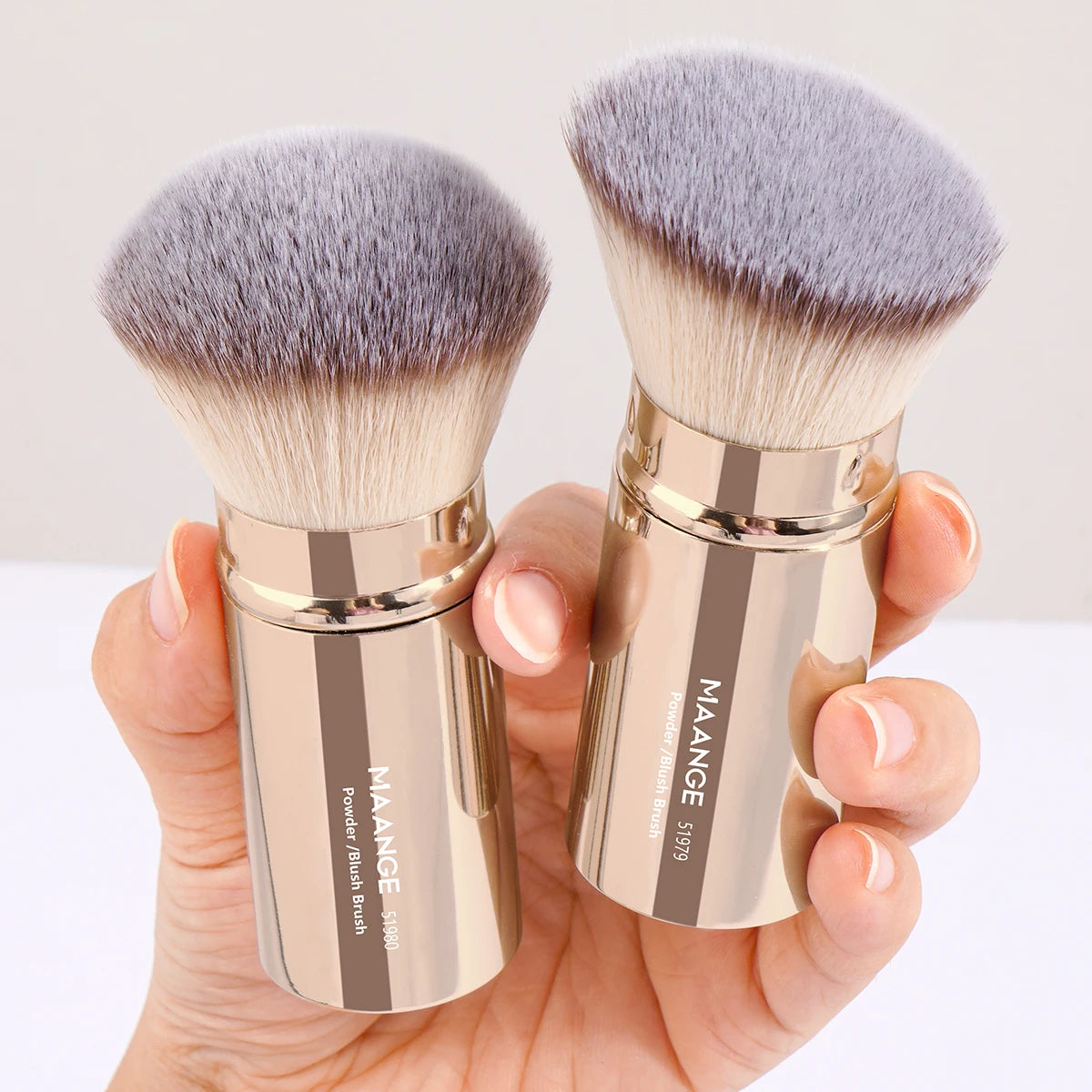 2PCS Retractable Kabuki Makeup Brushes – Flat & Angled Brushes for Foundation, Powder, Blush, Bronzer & Concealer