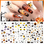 3pcs Halloween Nail Stickers – Pumpkin & Bat 3D Decals