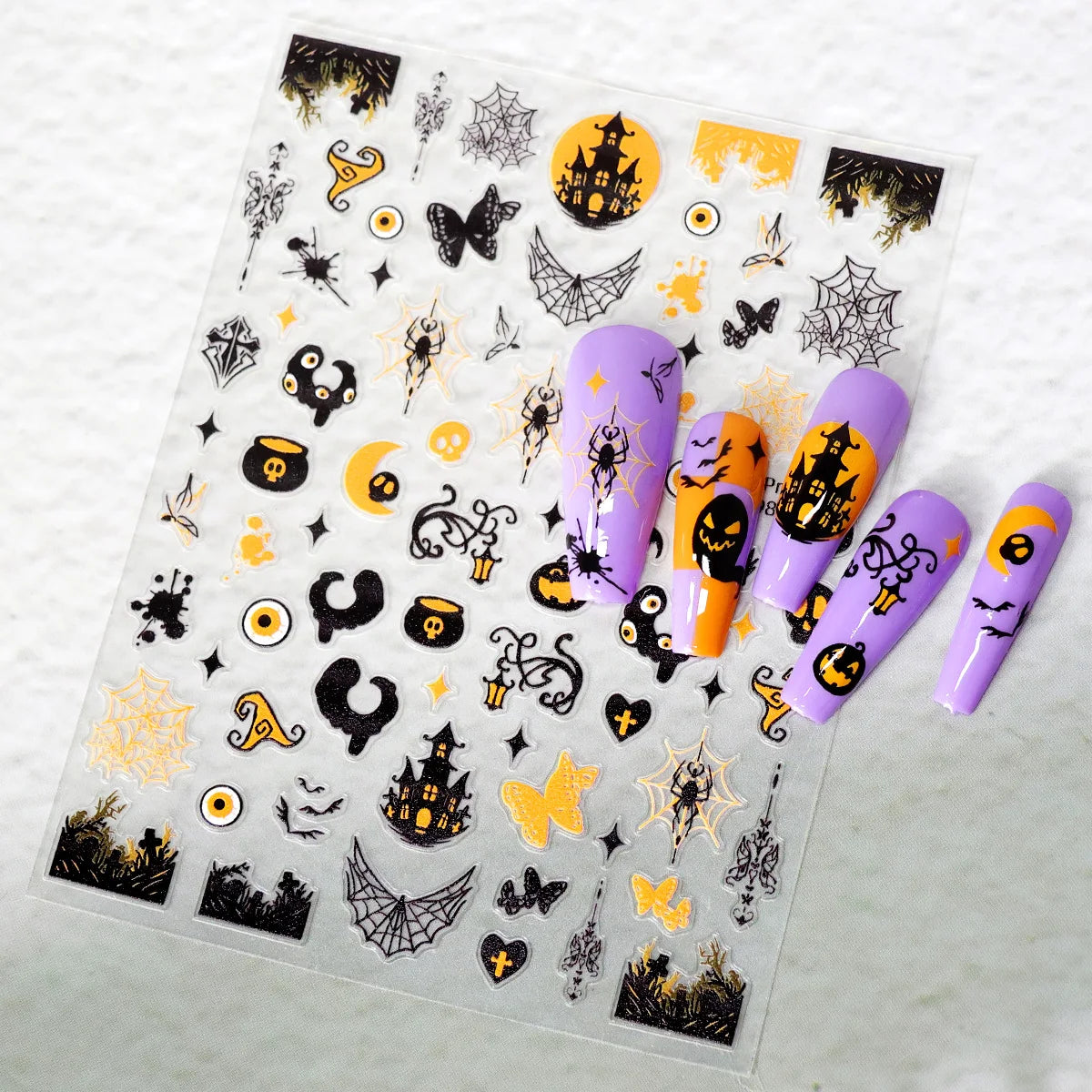 3pcs Halloween Nail Stickers – Pumpkin & Bat 3D Decals