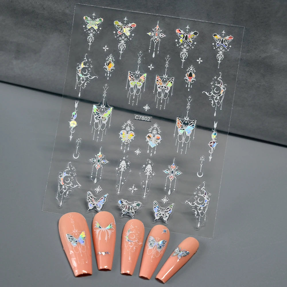 3D Aurora Shell Butterfly Nail Sticker – Pink & Purple, 8×10 cm